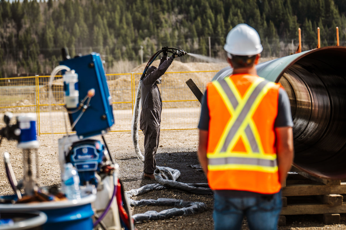 Tennexor spray application process on buried pipeline section