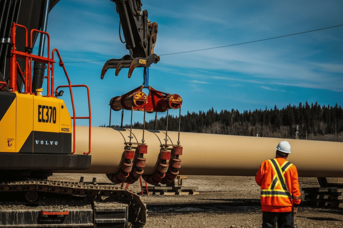 Tennexor coated pipeline on roller cradles during construction